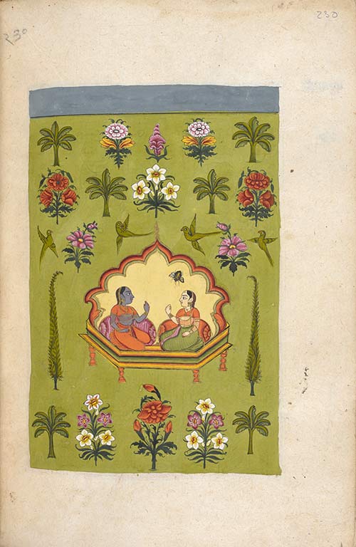 Folio 230r of the Padmāvat (18th cent. CE, 340 folios, copied by Thāna Kāyastha of Mirzāpūr) © British Library Board, Ms Hindi C 1, f. 230r.