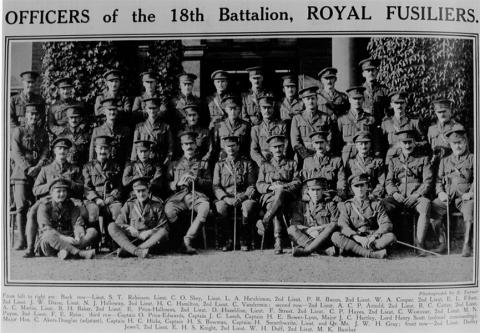 Newspaper photograph showing the officers of the 18th Battalion Royal Fusiliers