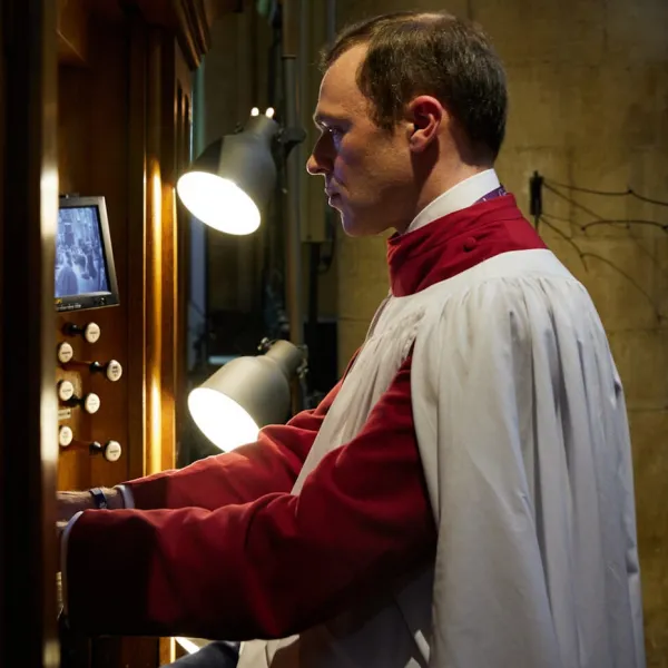 Organist playing the Cathedral organ