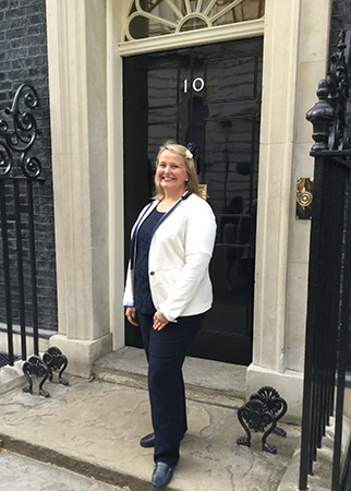 Dr Holmes-Henderson outside 10 Downing Street