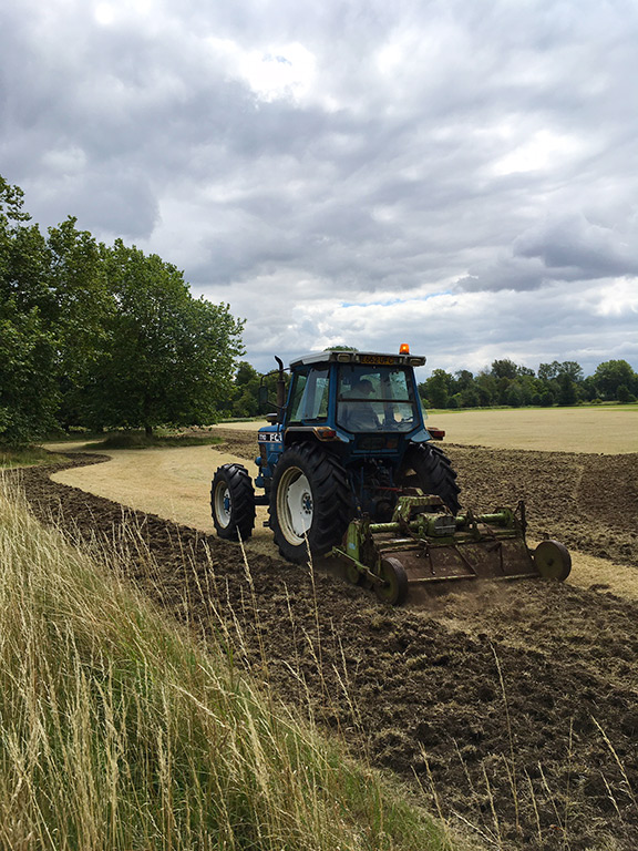 Soil cultivation using a shallow rotovator