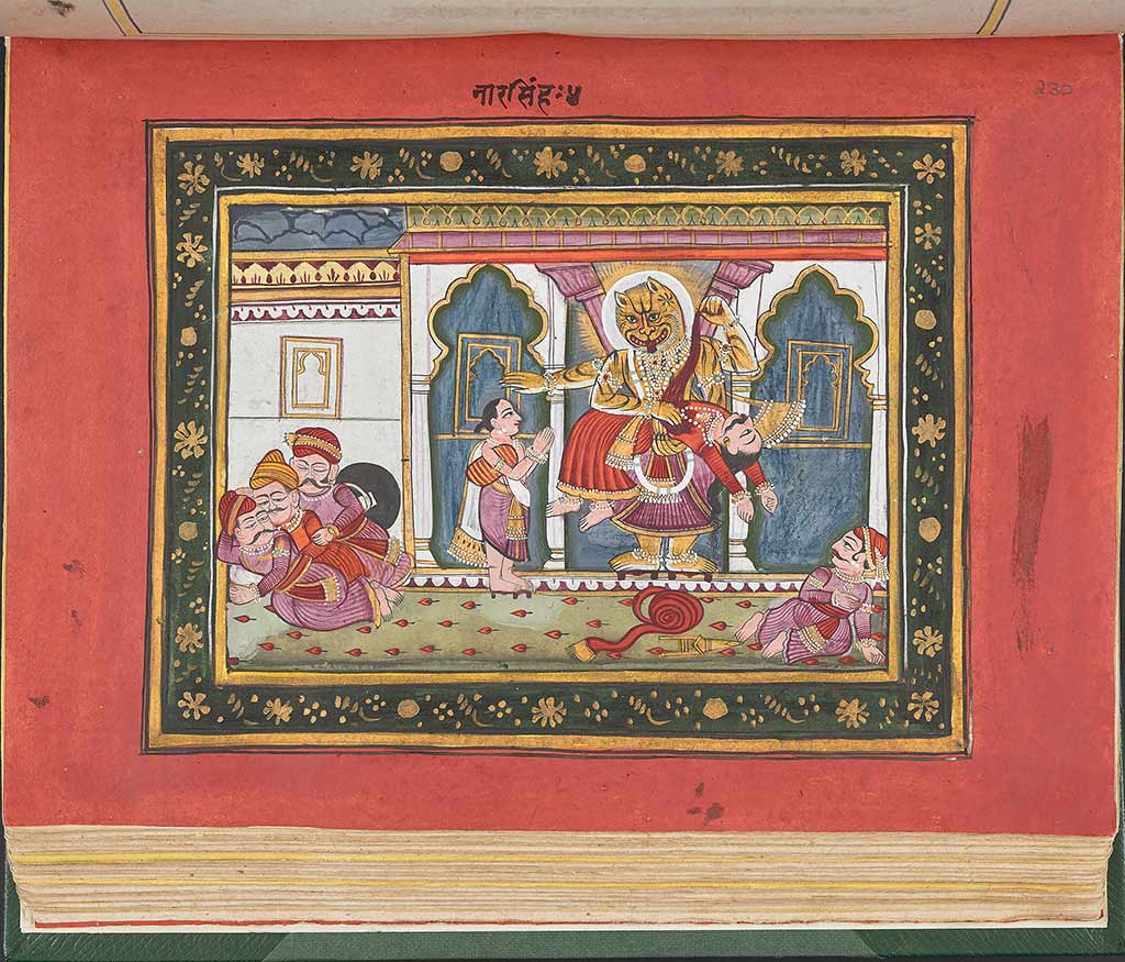 Folio 230r of the Bhāgvata Purāṇa (1806 CE, 32 illustrations, made in Kota, Rajasthan). © British Library Board, Or. 13805, f.230r.