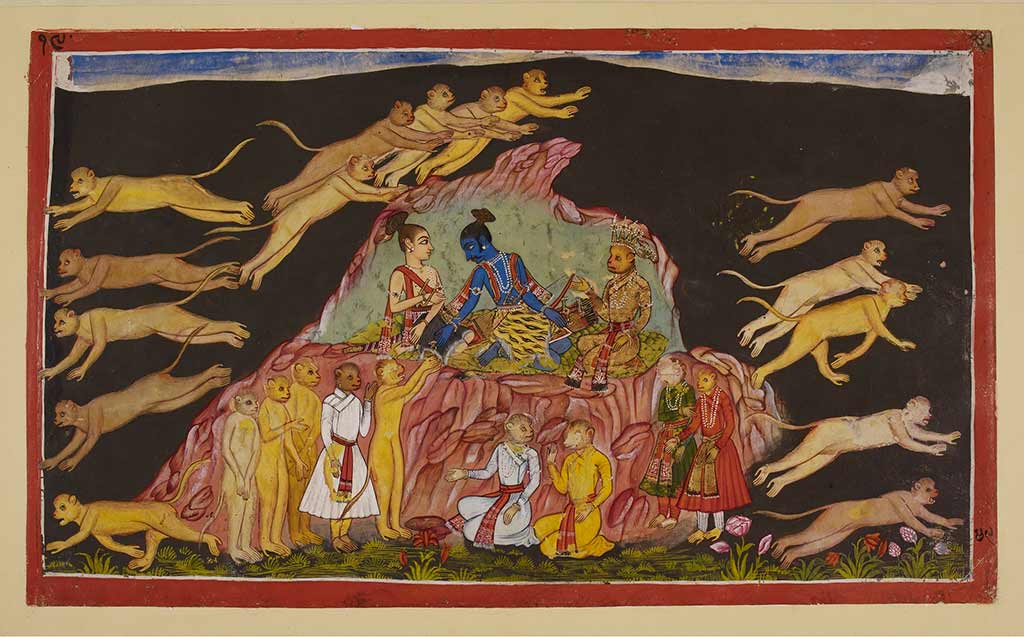 Folio 49r of the Mewar Rāmāyaṇa (1649–1653 CE, over 400 paintings by three painters, commissioned by the ruler of Mewar Maharana Jagat Singh). © British Library Board, Add. 15296(2) f. 49r