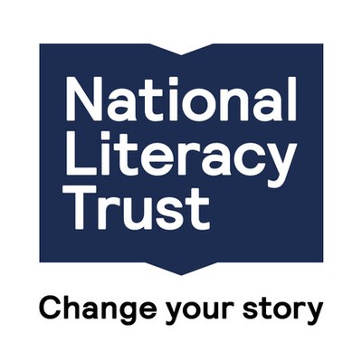 National Literacy Trust logo. Looks like an open book, with 'Change Your Story' as the tagline.