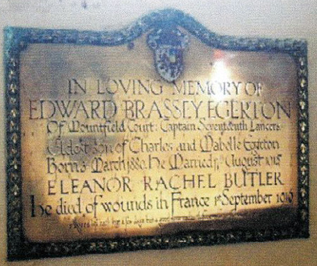 Commemorative plaque in All Saints Church, Mountfield