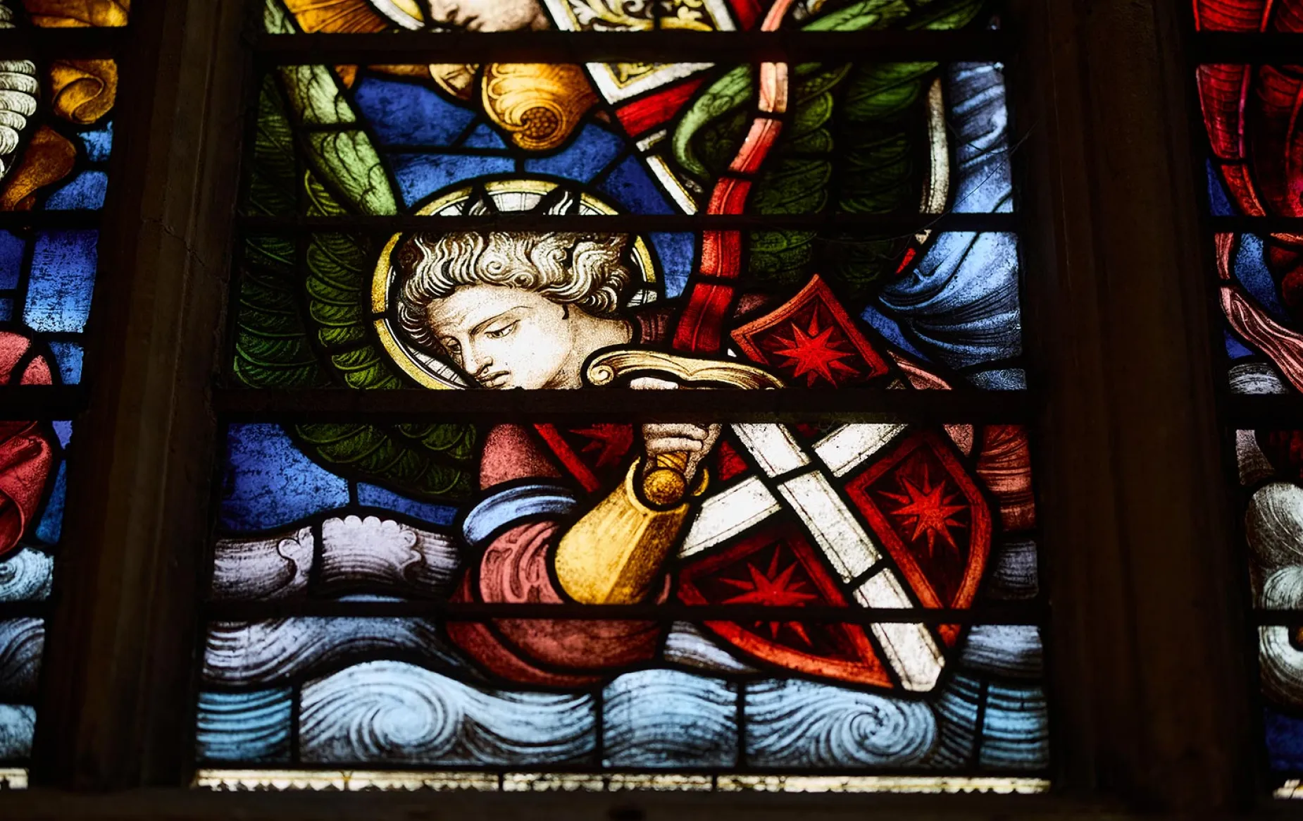 Detail of a stained glass window in the Cathedral