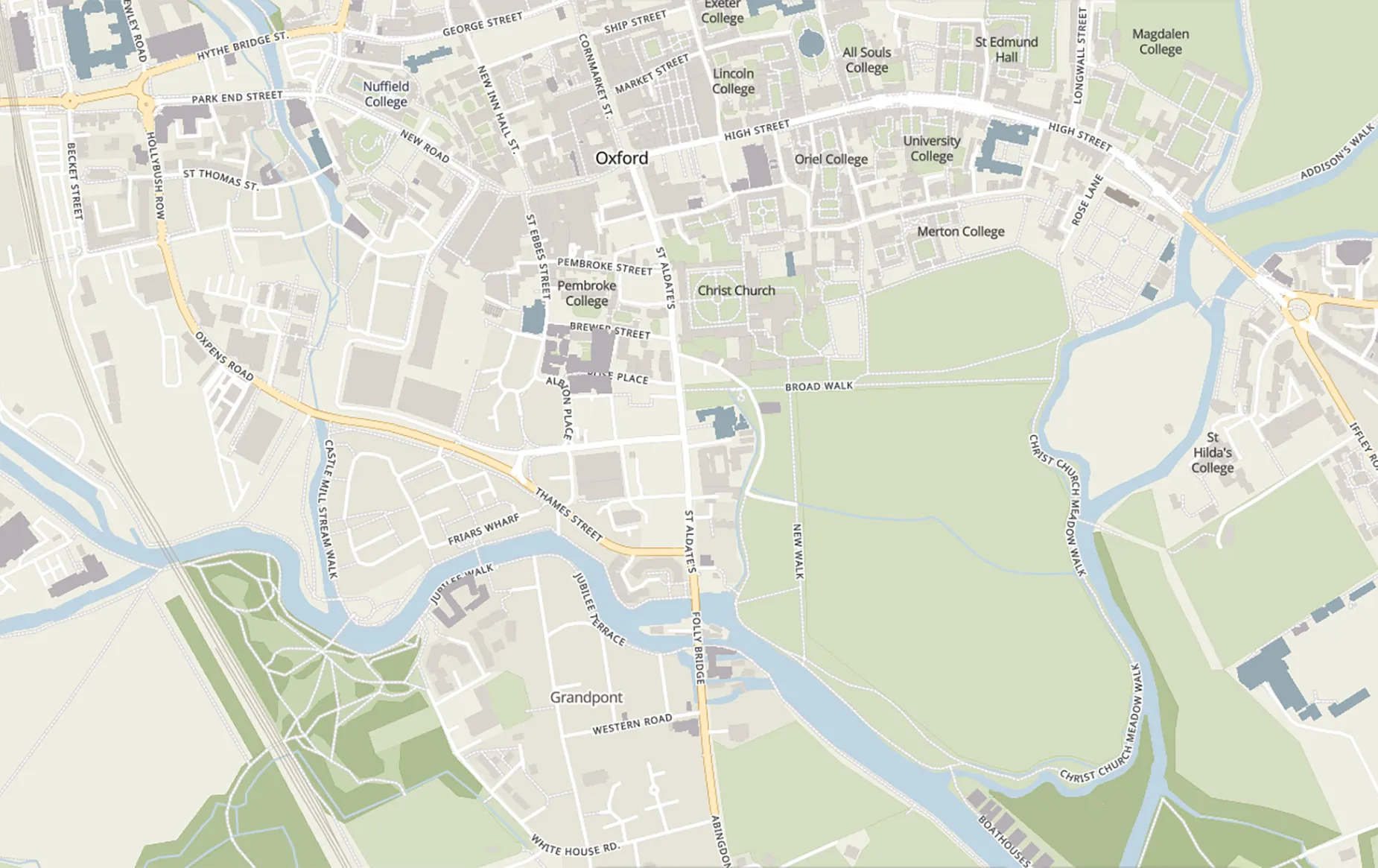 Map of Oxford, centered on Christ Church