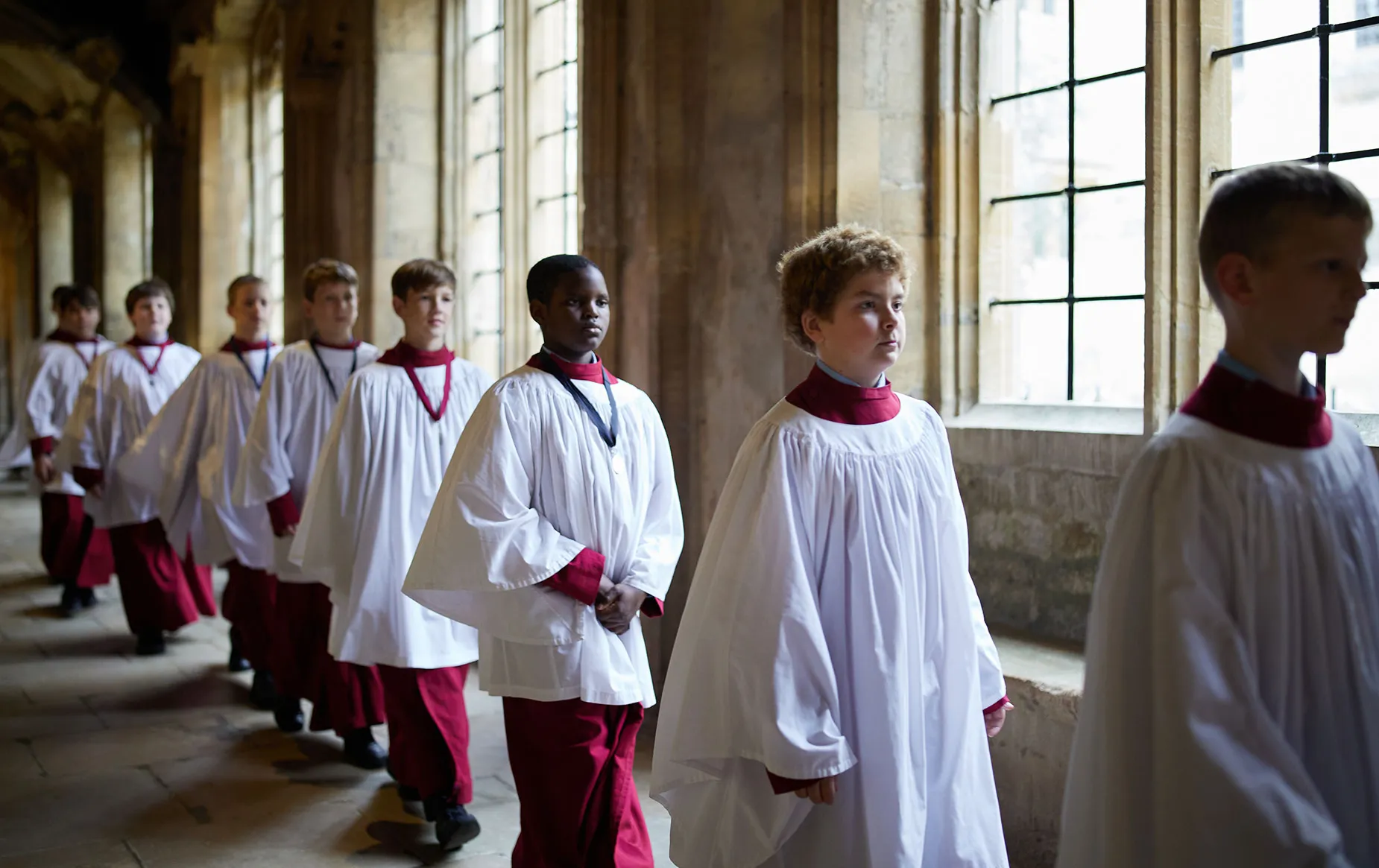 Choirboys processing through the Cathedral cloister