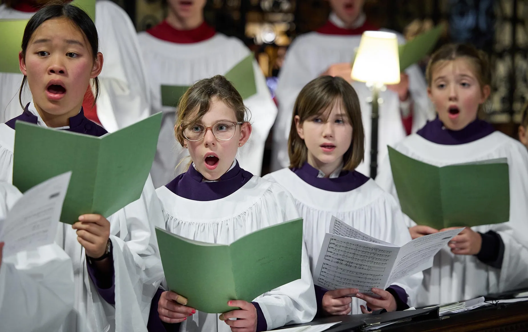 Girls of the Frideswide Voices choir singing in the Cathedral