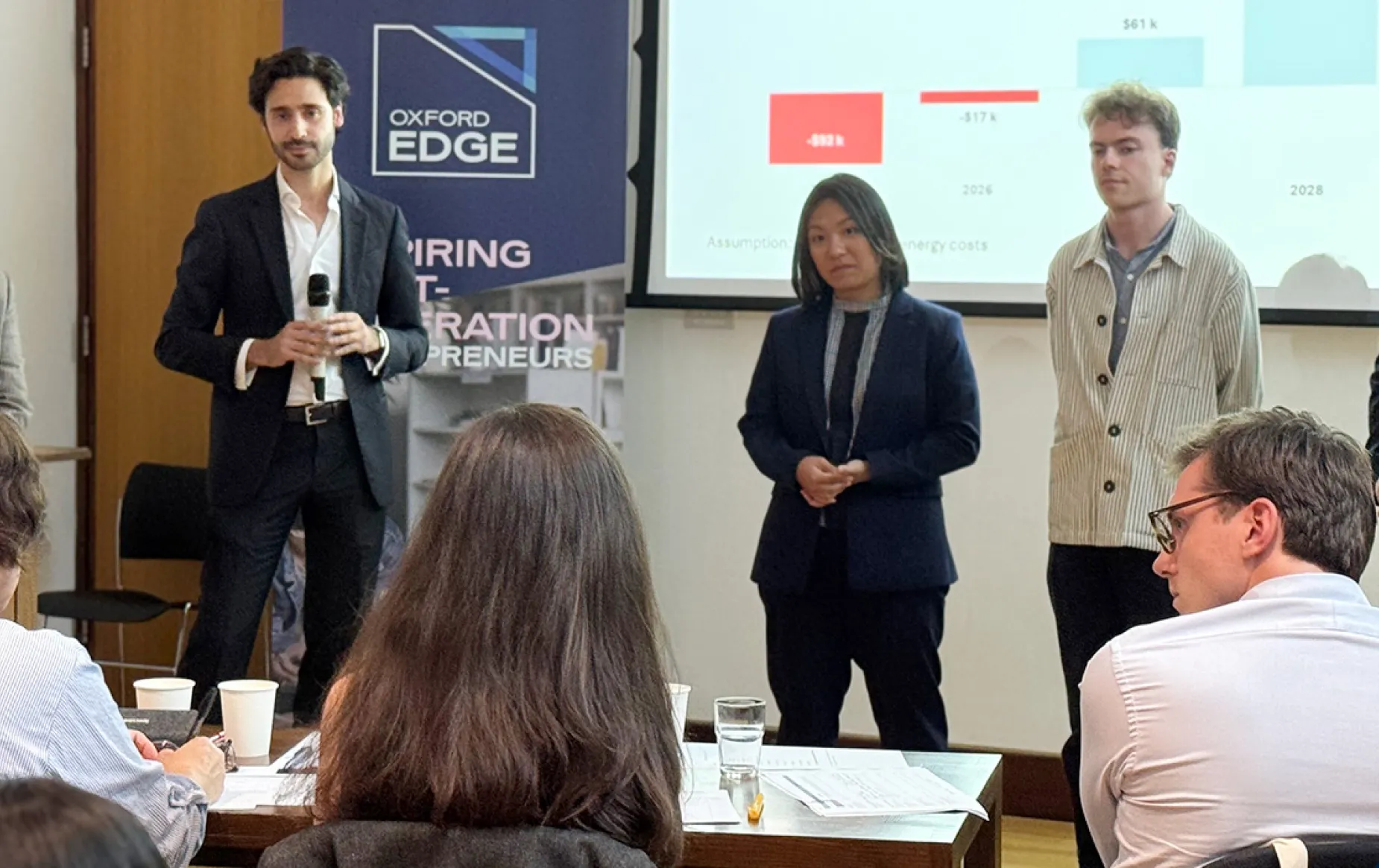 Participants presenting to a judging panel