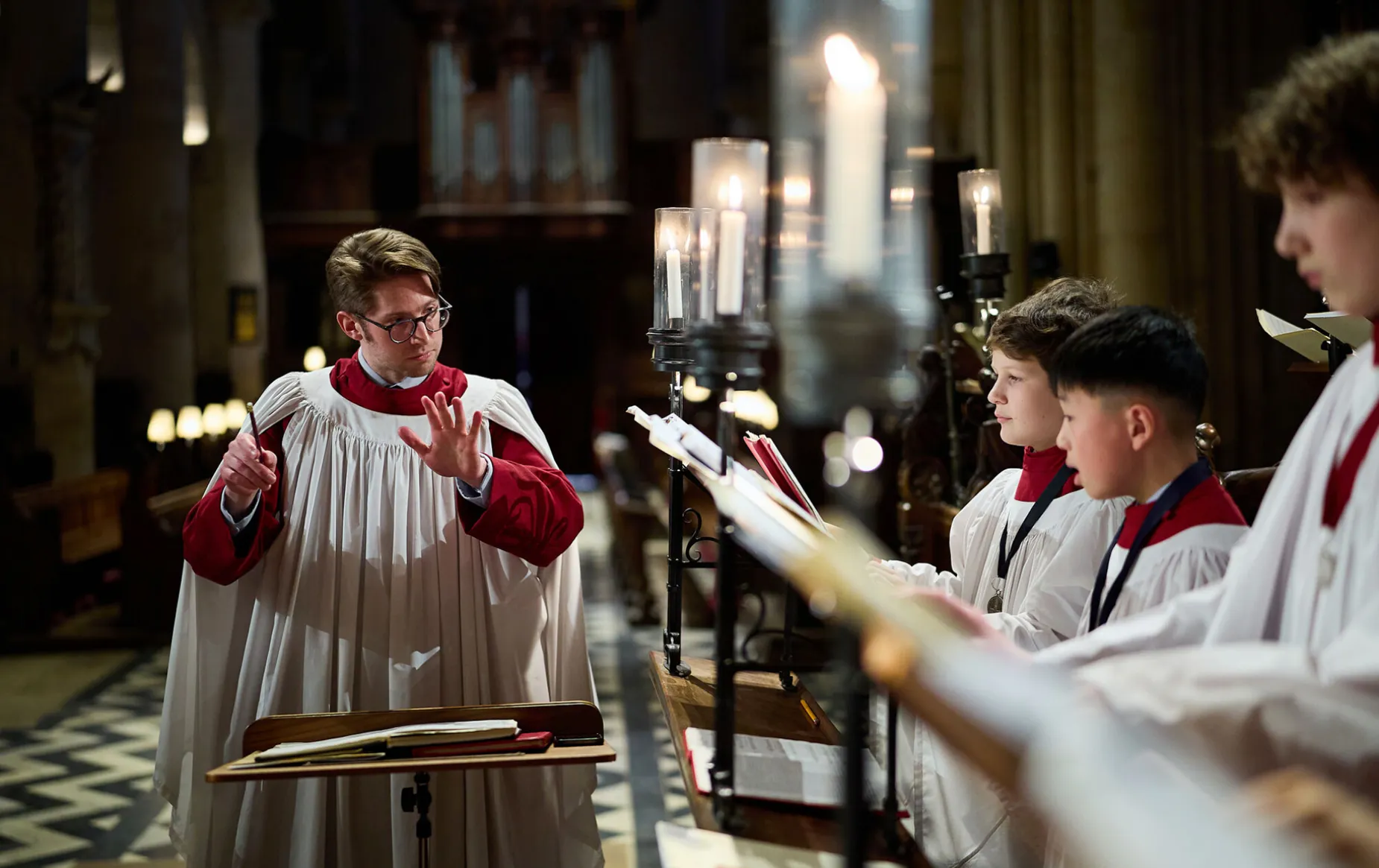 The Organist conducting the Cathedral choir