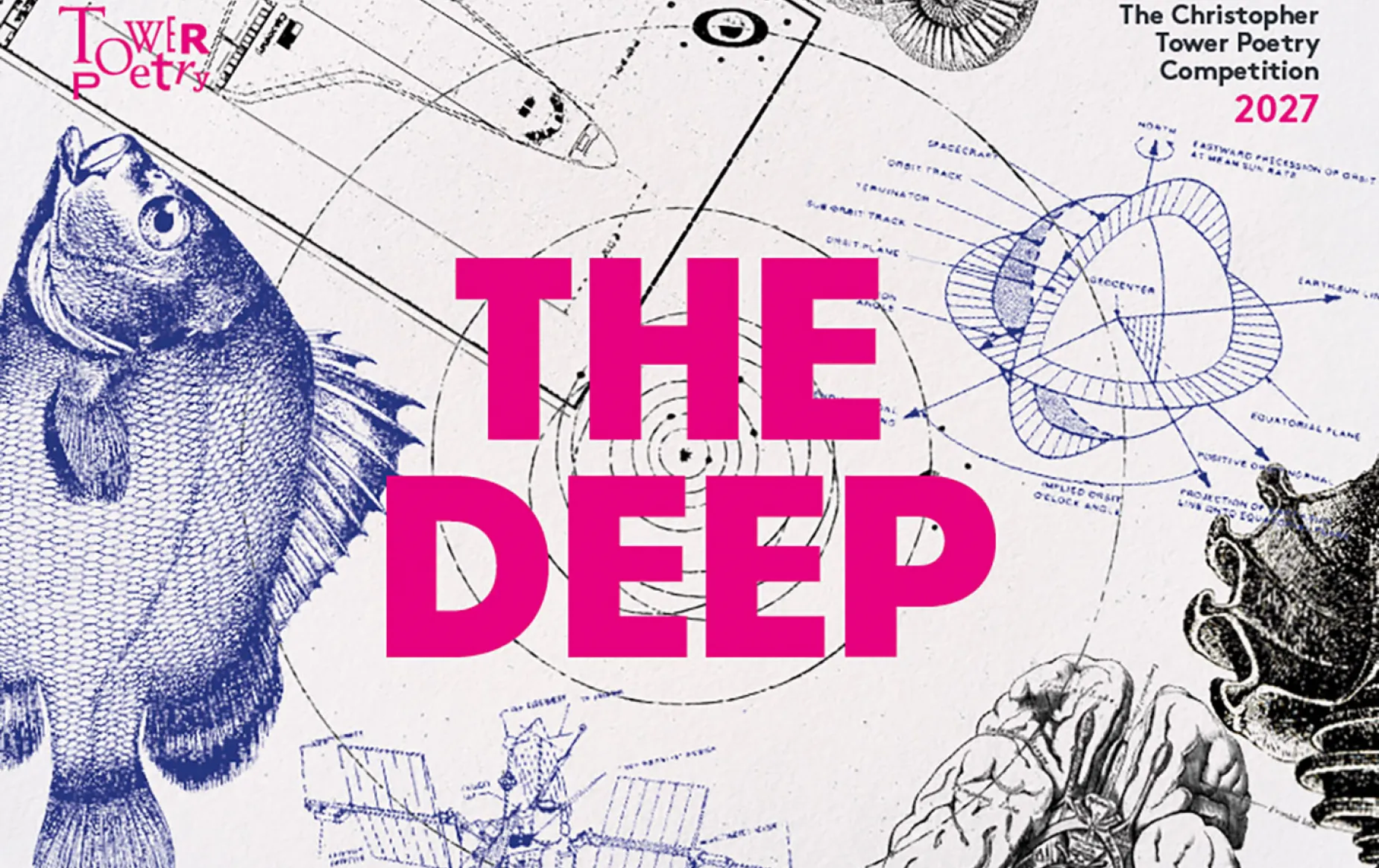 Graphic designed to promote Tower Poetry 2026 theme, 'The Deep'