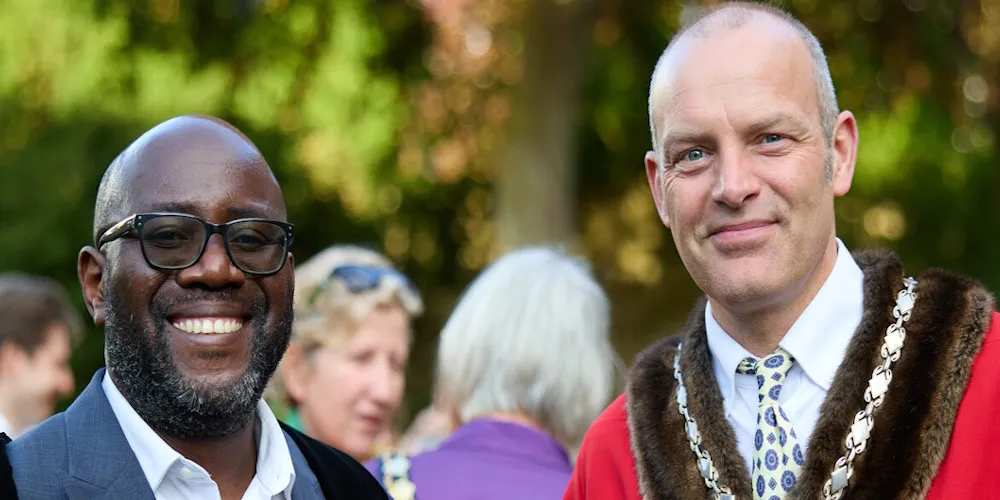 Cathedral event attendees enjoying a reception in the Cathedral Garden
