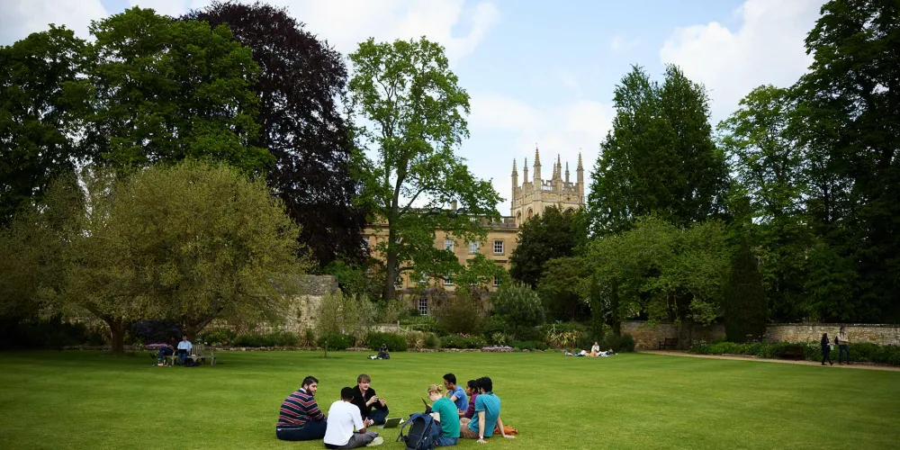 Students relaxing in the Masters Garden