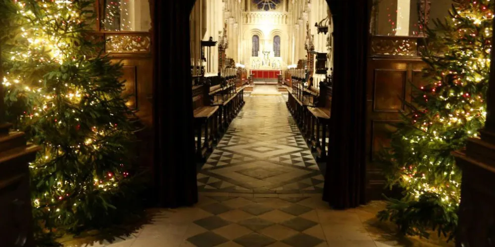 Christmas trees framing the view down the knave