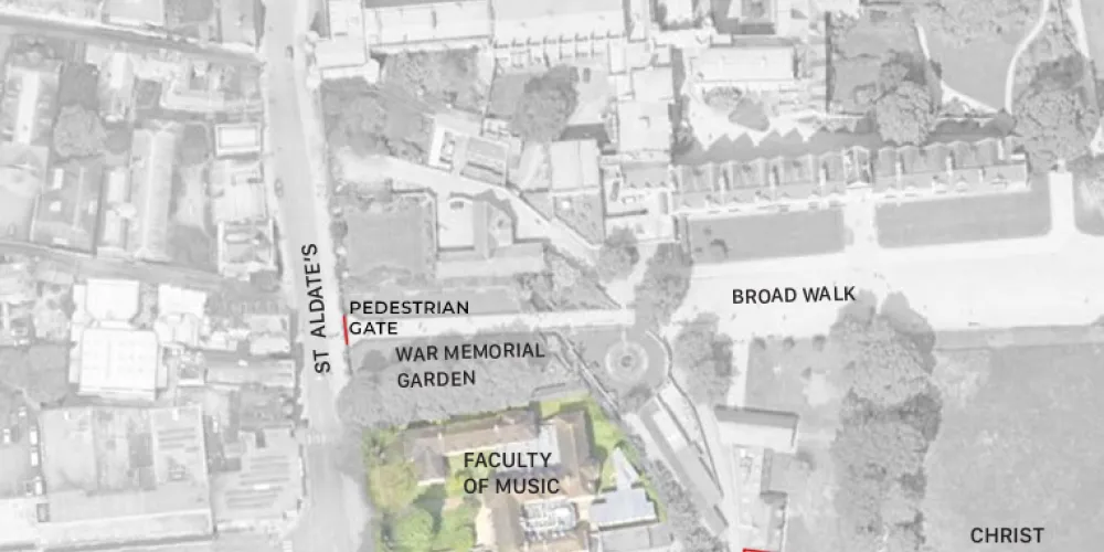Map showing the Thatched Barn and former Faculty of Music building