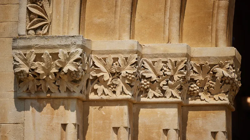 Detailed carving in the building's architecture