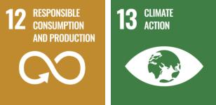 United Nations Development Goals graphic for 12 Responsible Consumption and Production, 13 Climate Action