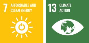 United Nations Development Goals graphic for 7 Affordable and Clean Energy, 13 Climate Action
