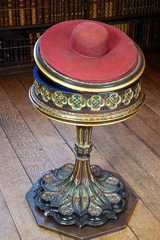 Cardinal Wolsey's Hat on its stand in the Upper Library