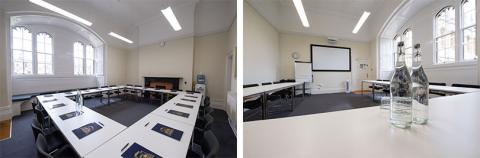 Lecture room 1 in boardroom and U-shaped layouts