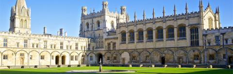 View across Tom Quad towards the Cathedral and the Hall