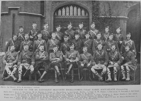 Officers of the 4th Battalion Seaforth Highlanders including Fraser. Source : The Sword Of The North Highland Memories Of The Great War – Dugald MacEchern