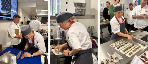 Gretel Nava works against the clock to complete her canapés under the eye of chef Gary Jones