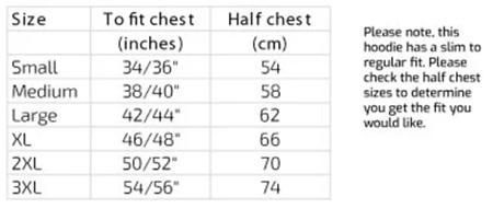Sizing chart, brand: Square Blades, hoodie and sweatshirt