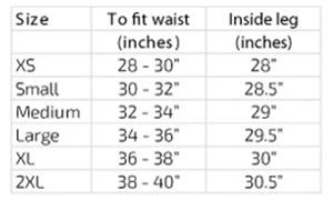 Sizing chart, brand: Square Blades, joggers