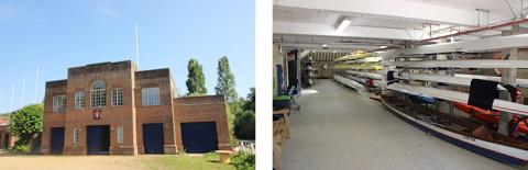 2 photos: The Boathouse, boats on racking