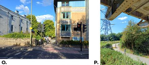 2 photos: O. entrance to the towpath, P. cycle path