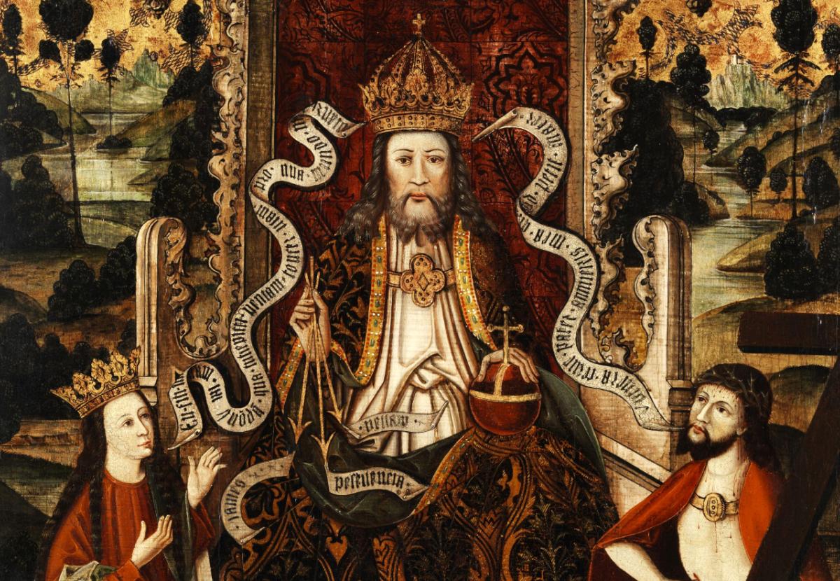 God the Father on a throne, with Virgin Mary and Jesus