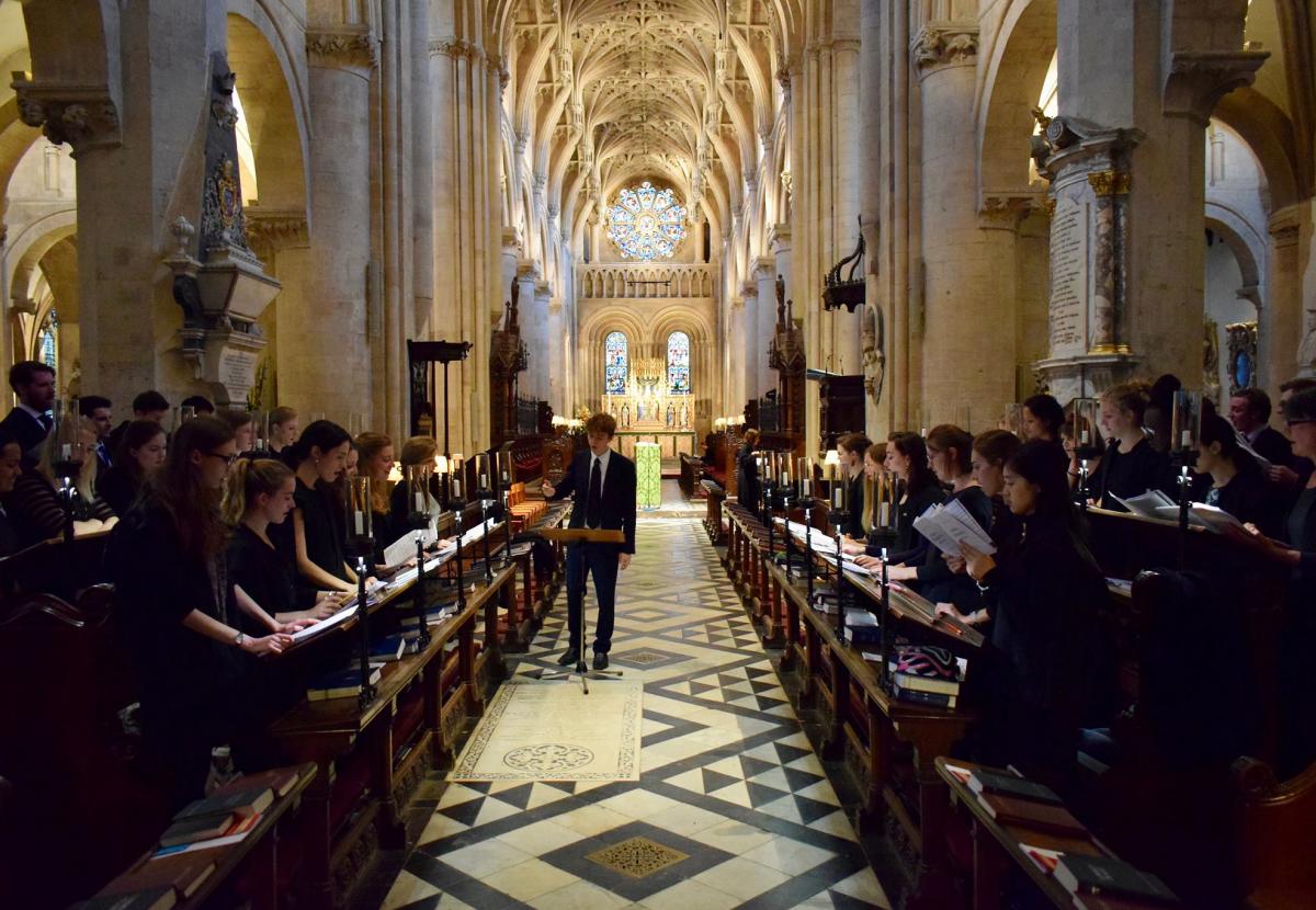 The College choir singing in the nave