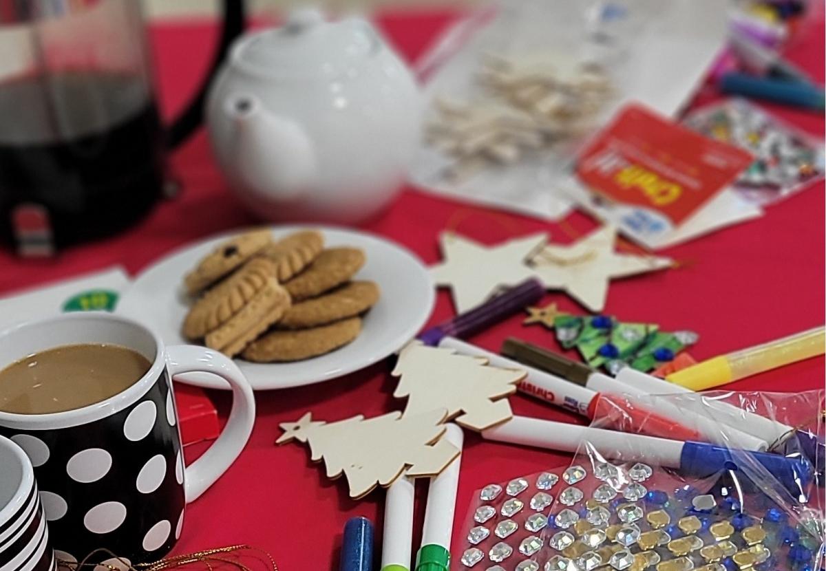 Christmas craft materials on a table