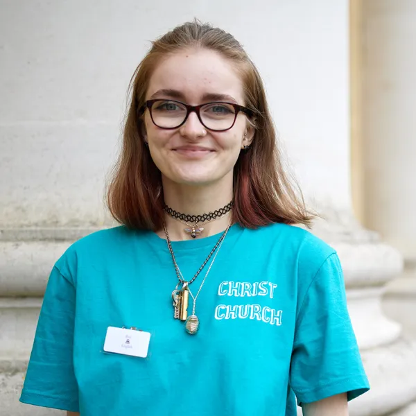 Student ambassador outside the Library