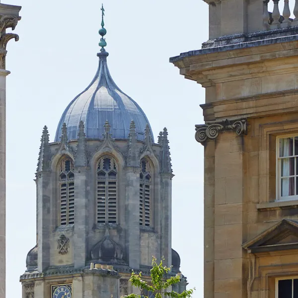 View of Tom Tower past the Library and Peck