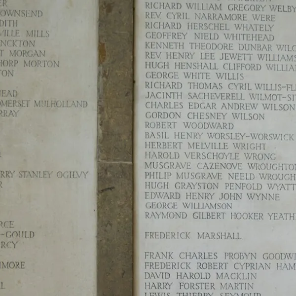 Detail of war memorials in the Cathedral entrance