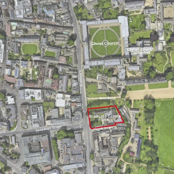 Aerial view of Christ Church and its surroundings