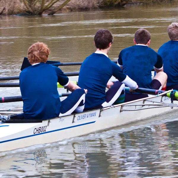 A boat crew training on the river