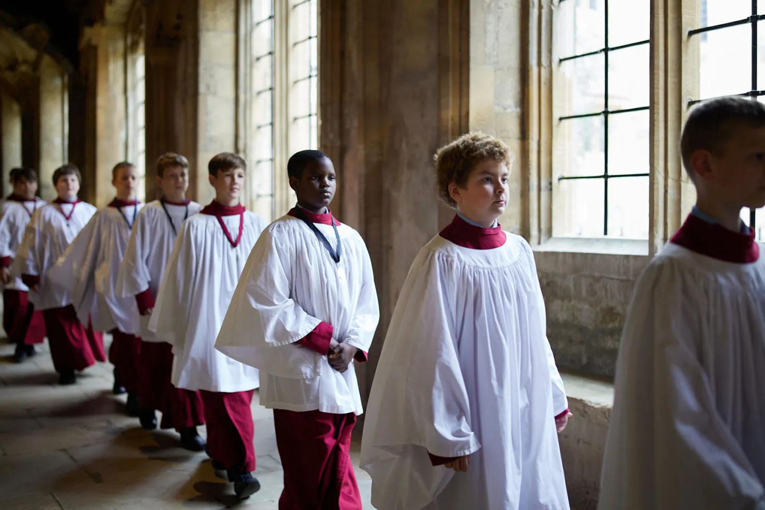 Choirboys processing through the Cathedral cloister