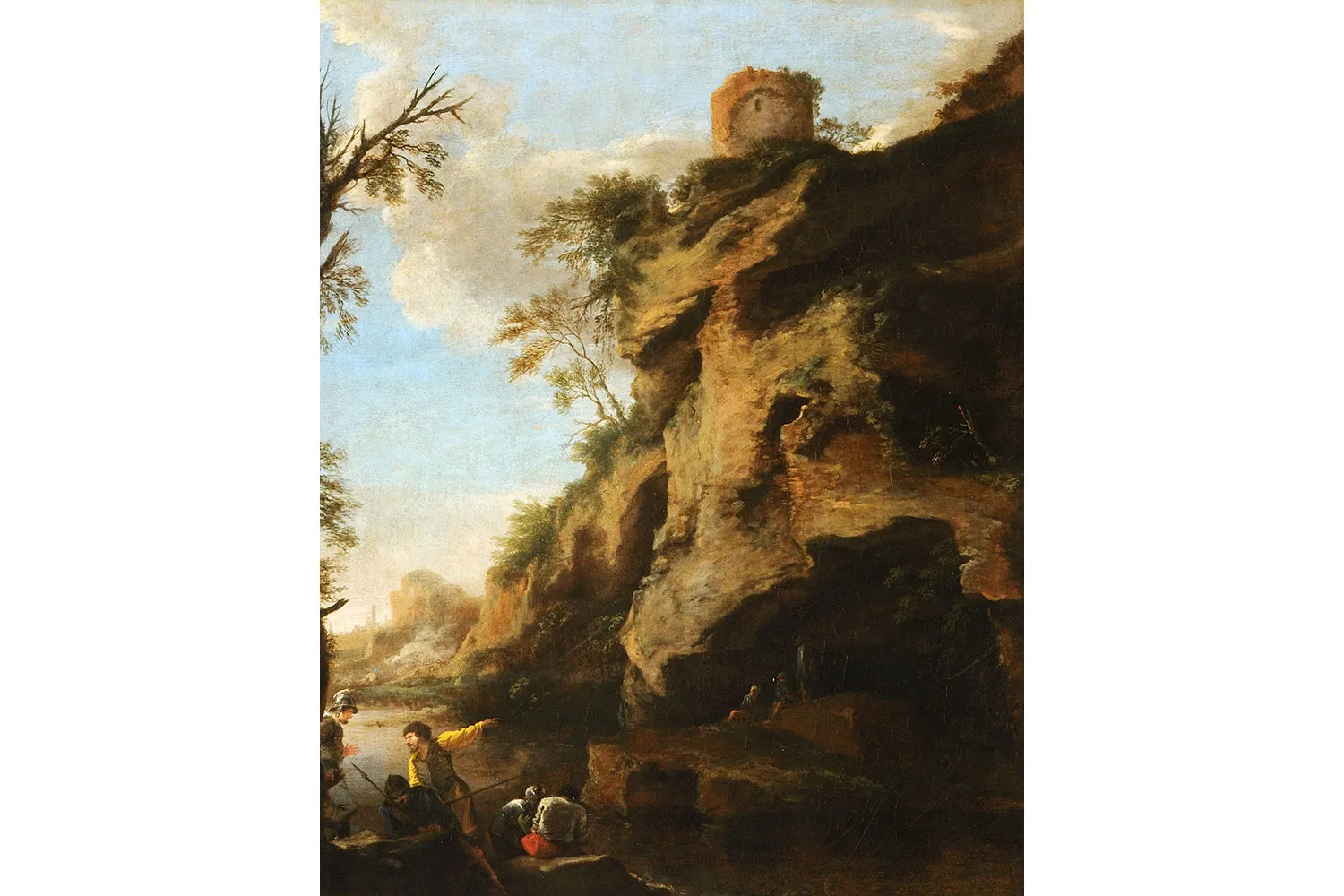A Rocky Coast, with Soldiers Studying a Plan