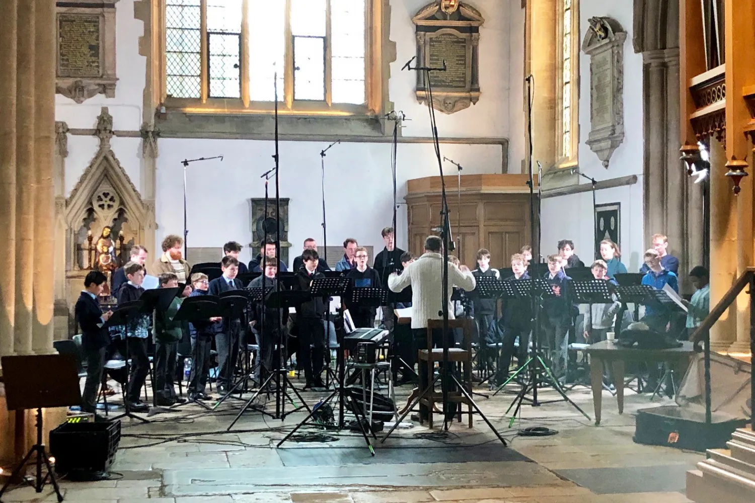 The Cathedral Choir recording their Christmas CD in Merton College Chapel