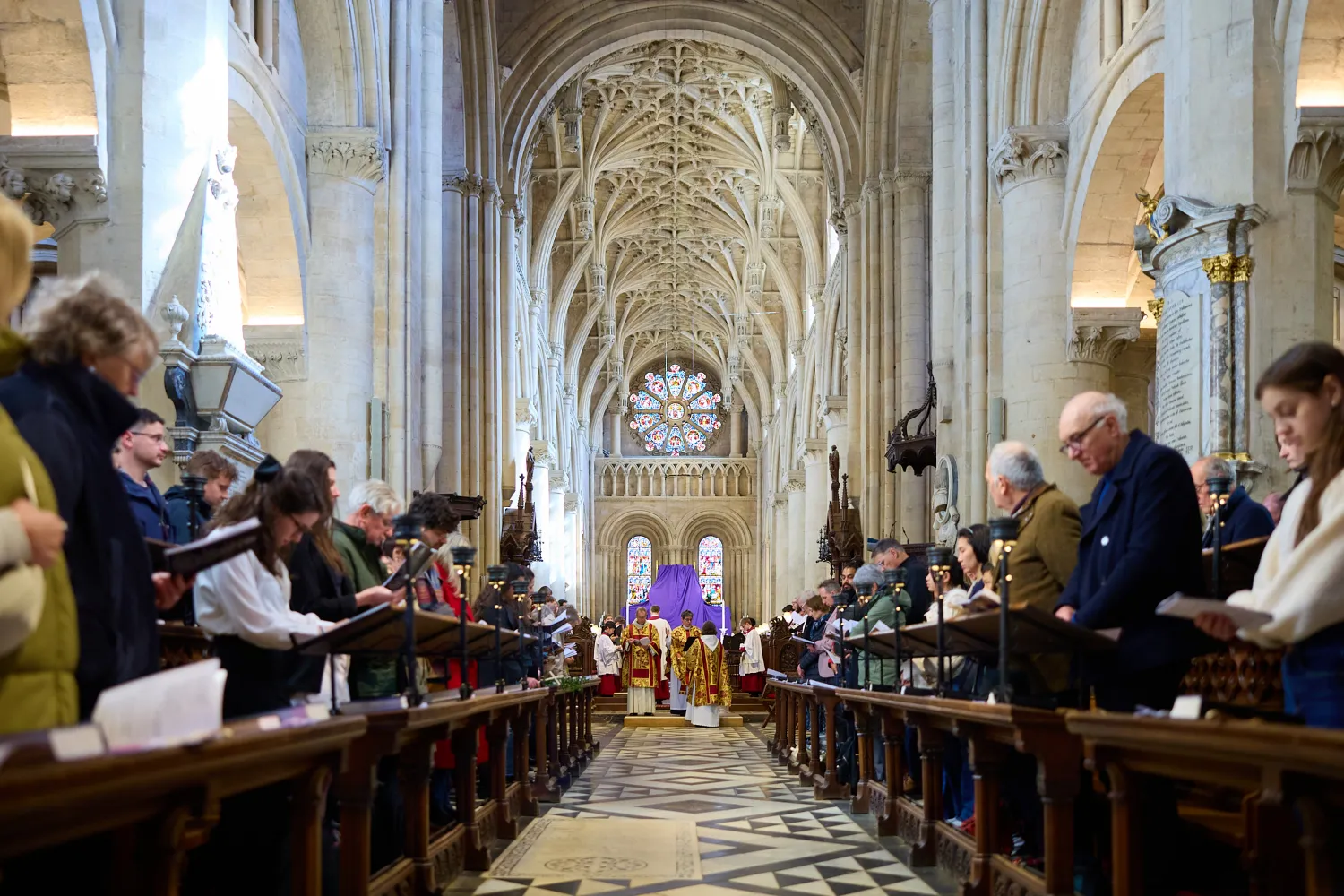 A view down a full Cathedral nave during an Easter service