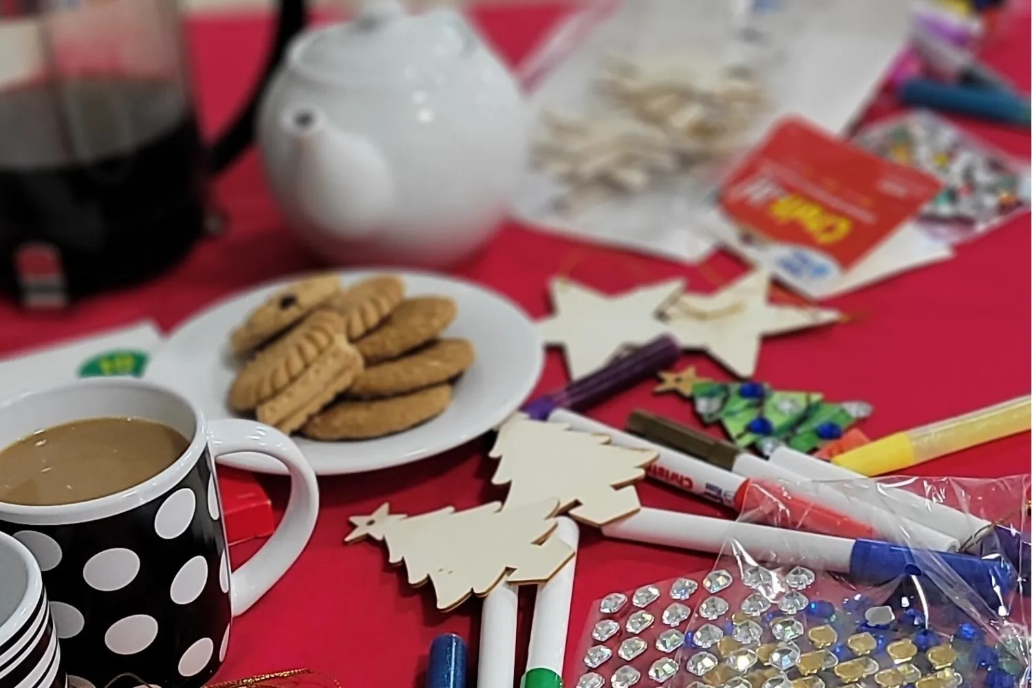 Christmas craft materials on a table