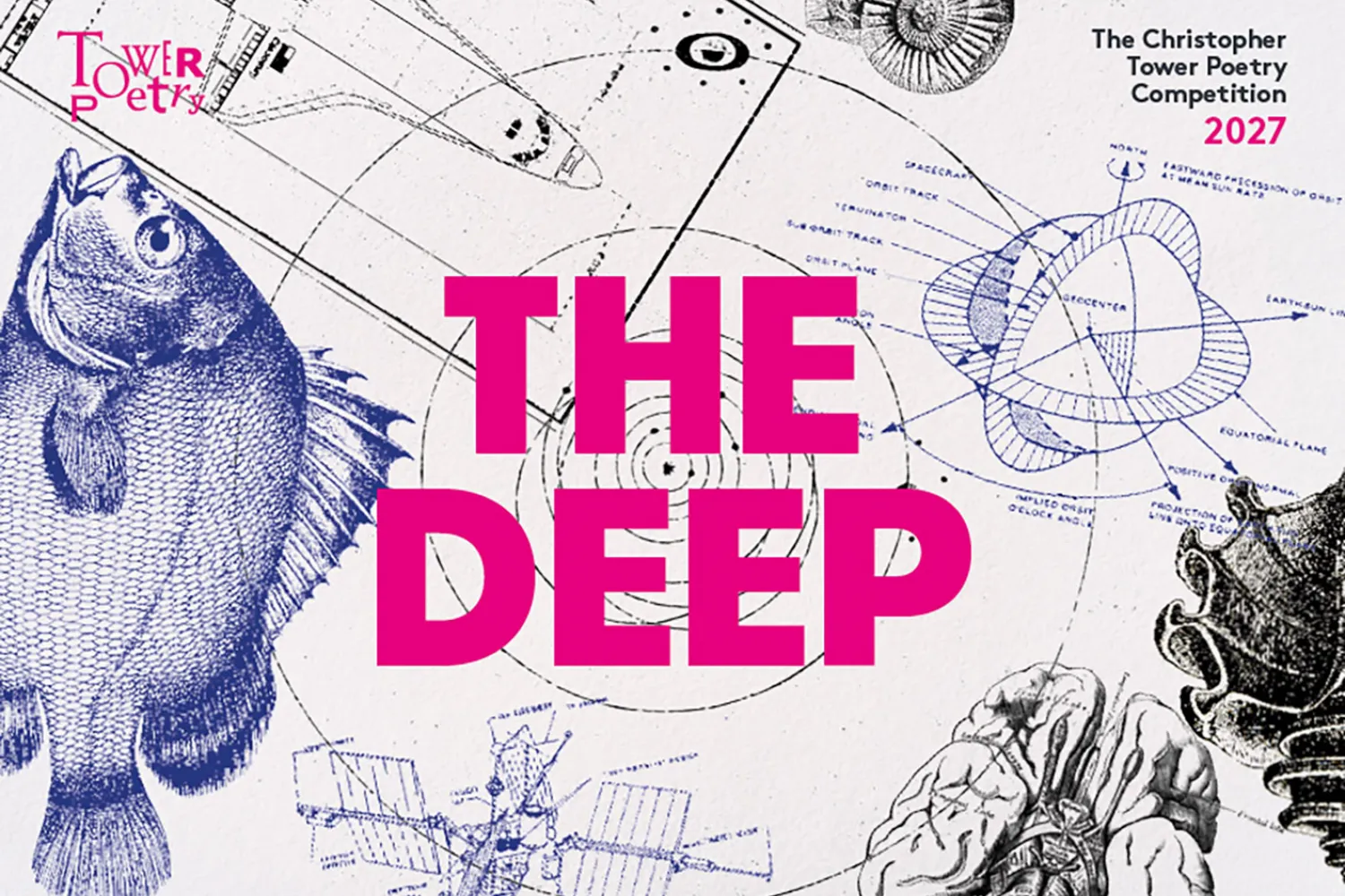 Graphic designed to promote Tower Poetry 2026 theme, 'The Deep'