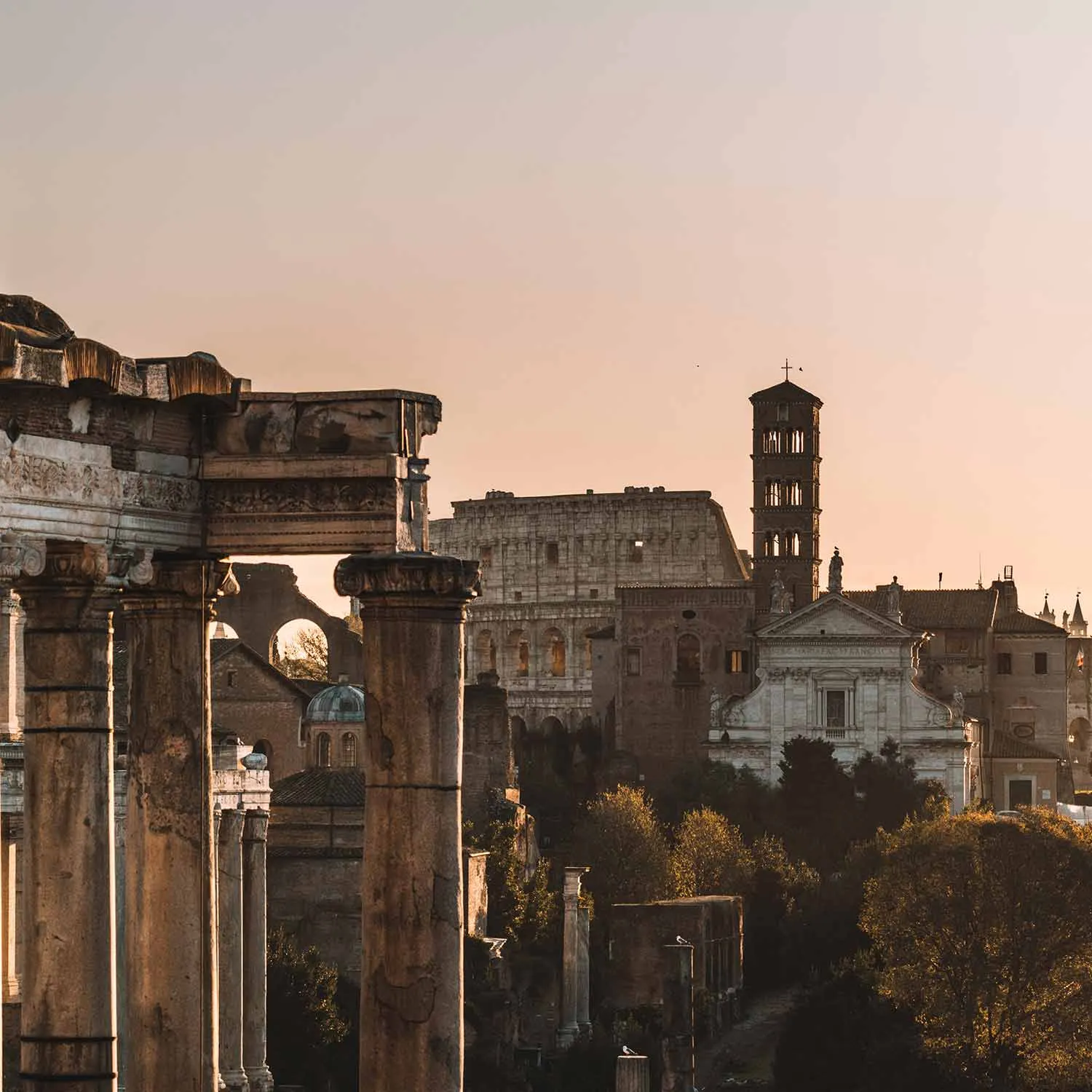 Skyline in Rome showing ancient and modern architecture