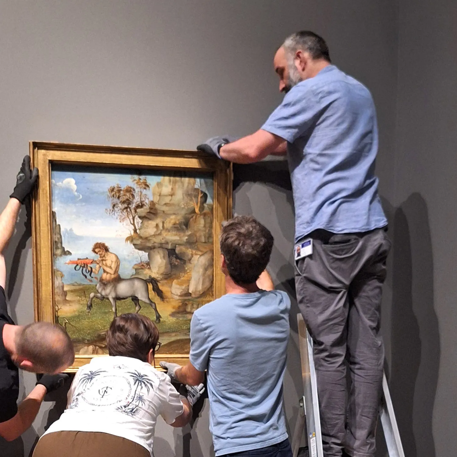 'The Wounded Centaur' being hung in the National Gallery