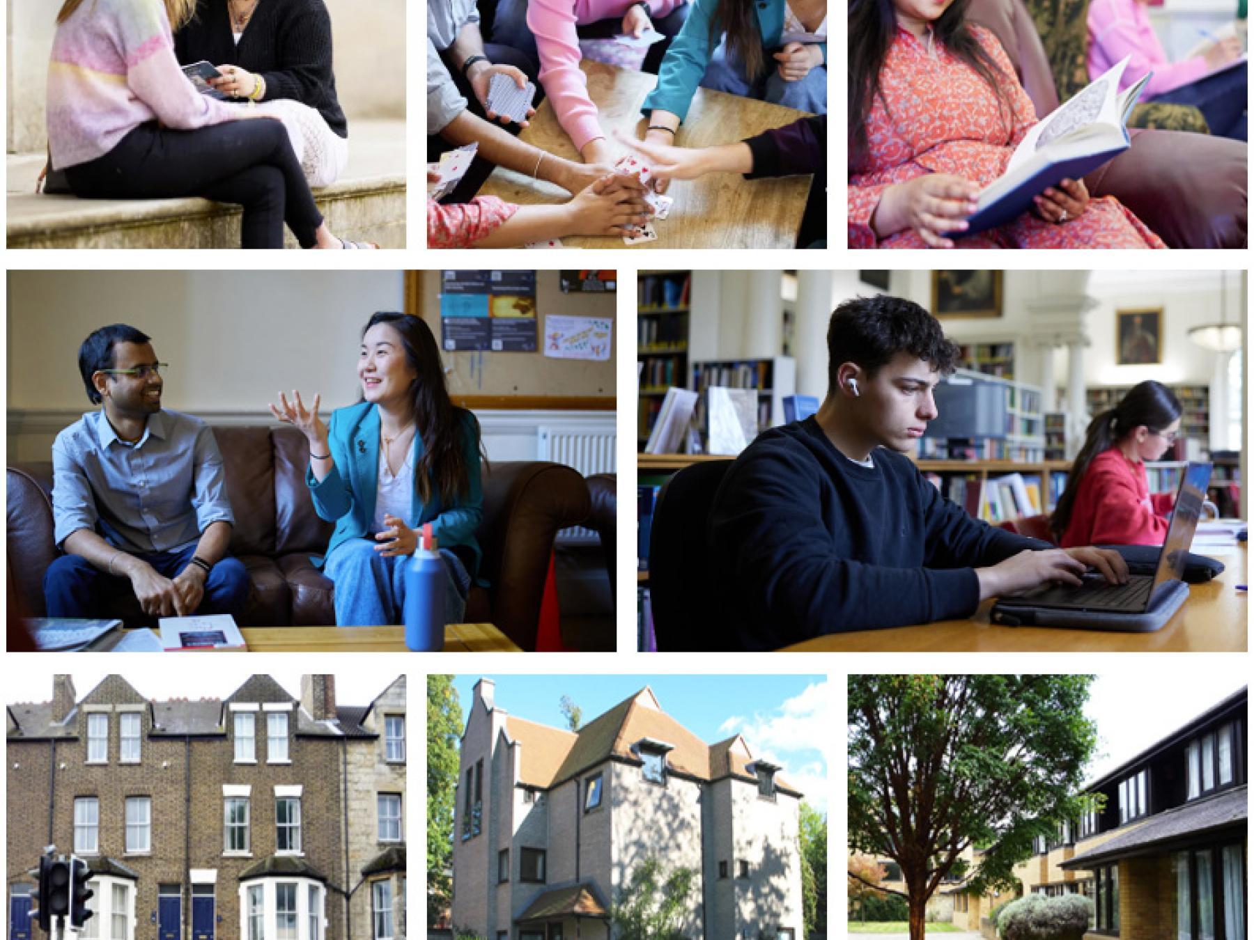 Photos of graduate students and the current accommodation buildings