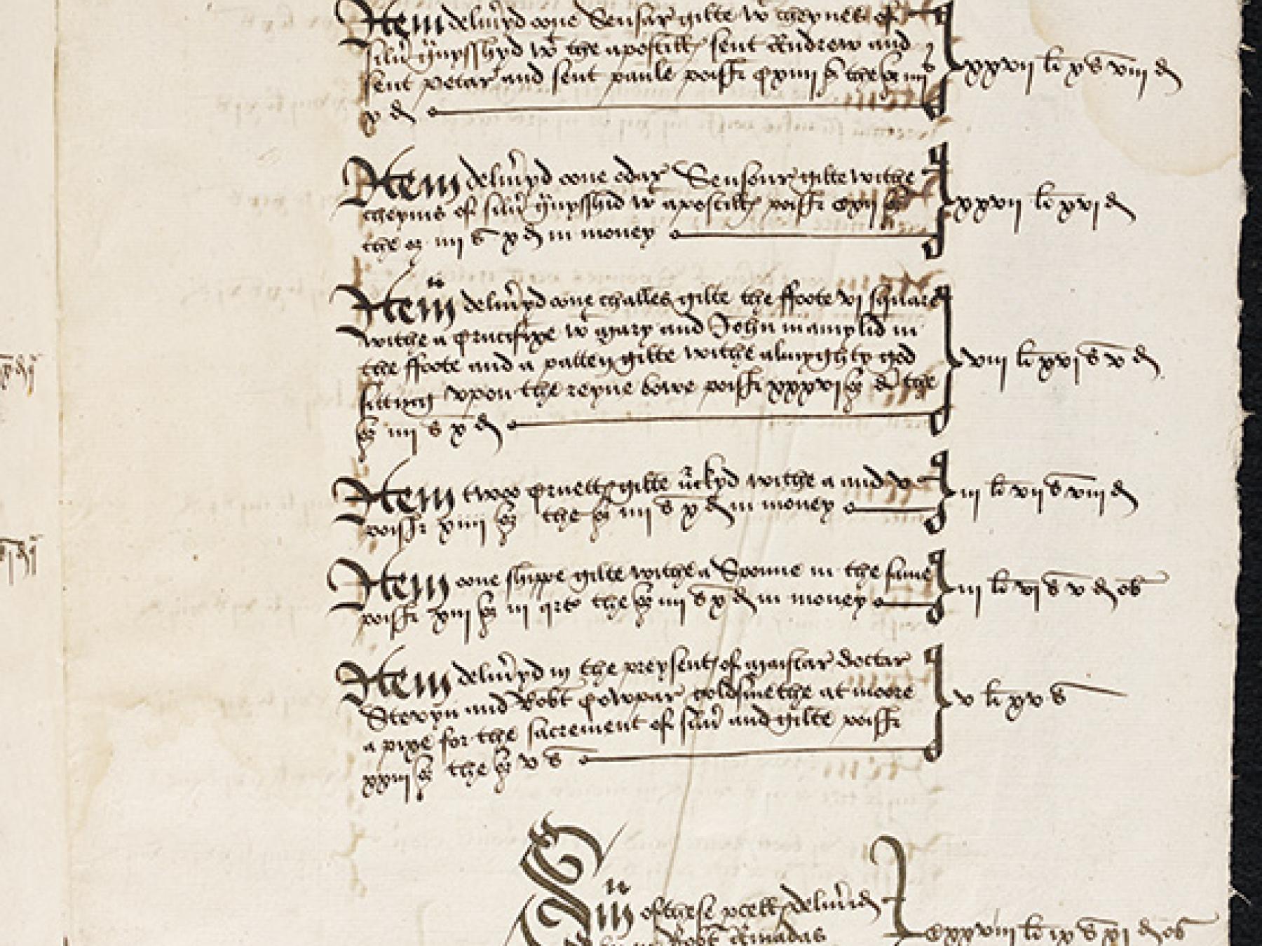 Amadas’ list of plate created for Cardinal College, 1528